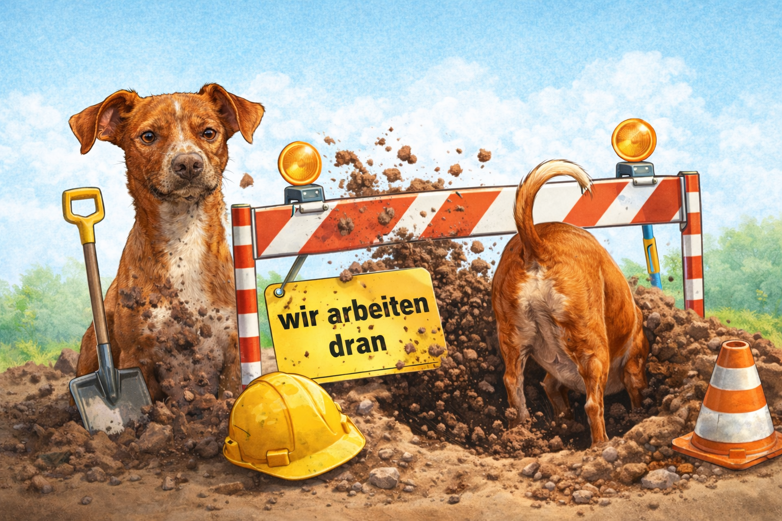 Hundeshop im Aufbau – Timon und Nala arbeiten dran